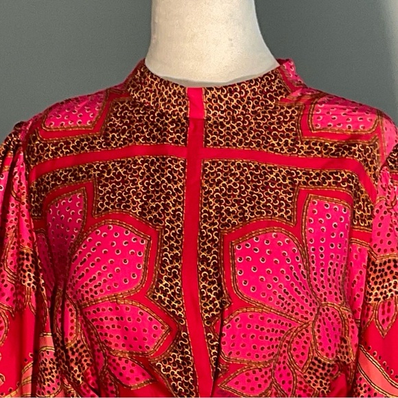 Anthropologie XL Floral Minidress with Gold Sequins, Tassels, and Beaded Buttons - Picture 3 of 16